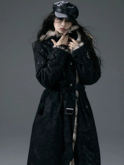 NO ROMANCE Thick Reversible Leopard Fur Patch Long Loose Punk Women Three Button Coat