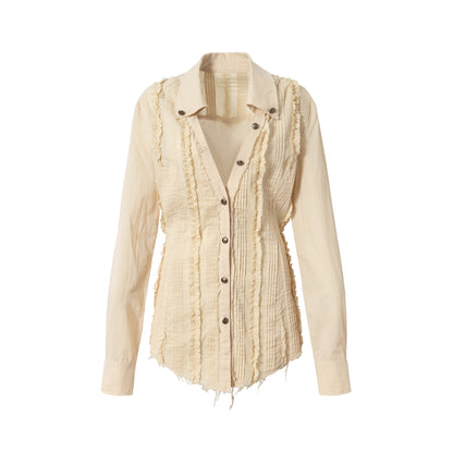 NO_ROMANCE_Uv_Protection_Slim_Fit_V_Neck_Short_Sleeve_Button_Front_Womens_Cotton_Shirt_MISSTT