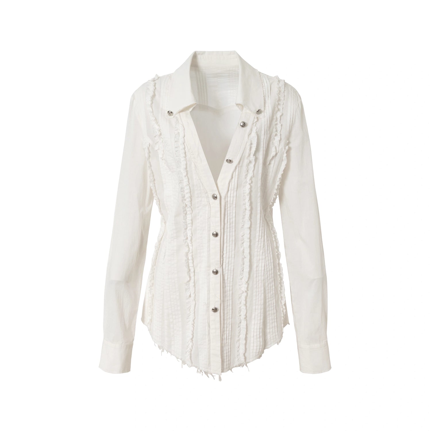 NO_ROMANCE_Uv_Protection_Slim_Fit_V_Neck_Short_Sleeve_Button_Front_Womens_Cotton_Shirt_MISSTT