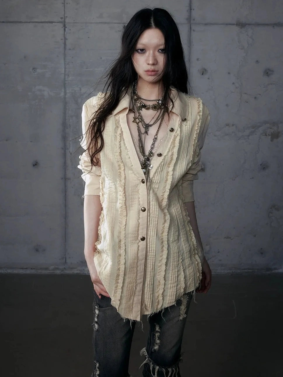 NO ROMANCE Uv Protection Slim Fit V Neck Short Sleeve Button Front Womens Cotton Shirt