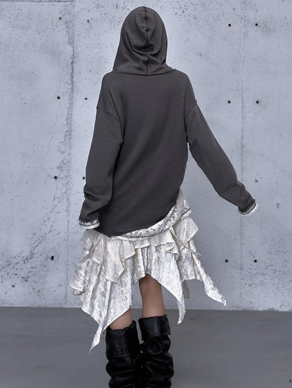 NO ROMANCE V-neck Print Lace Panel Loose Fit Women&