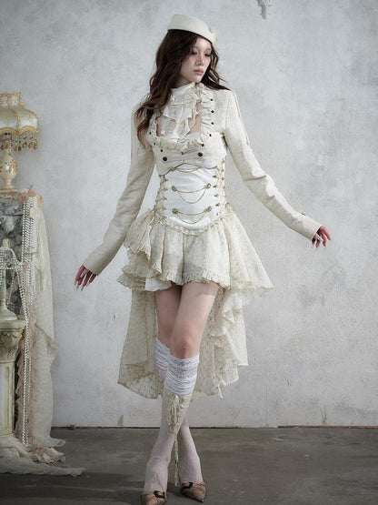 NO ROMANCE Victorian Lace Pu Asymmetric Strapless Women&