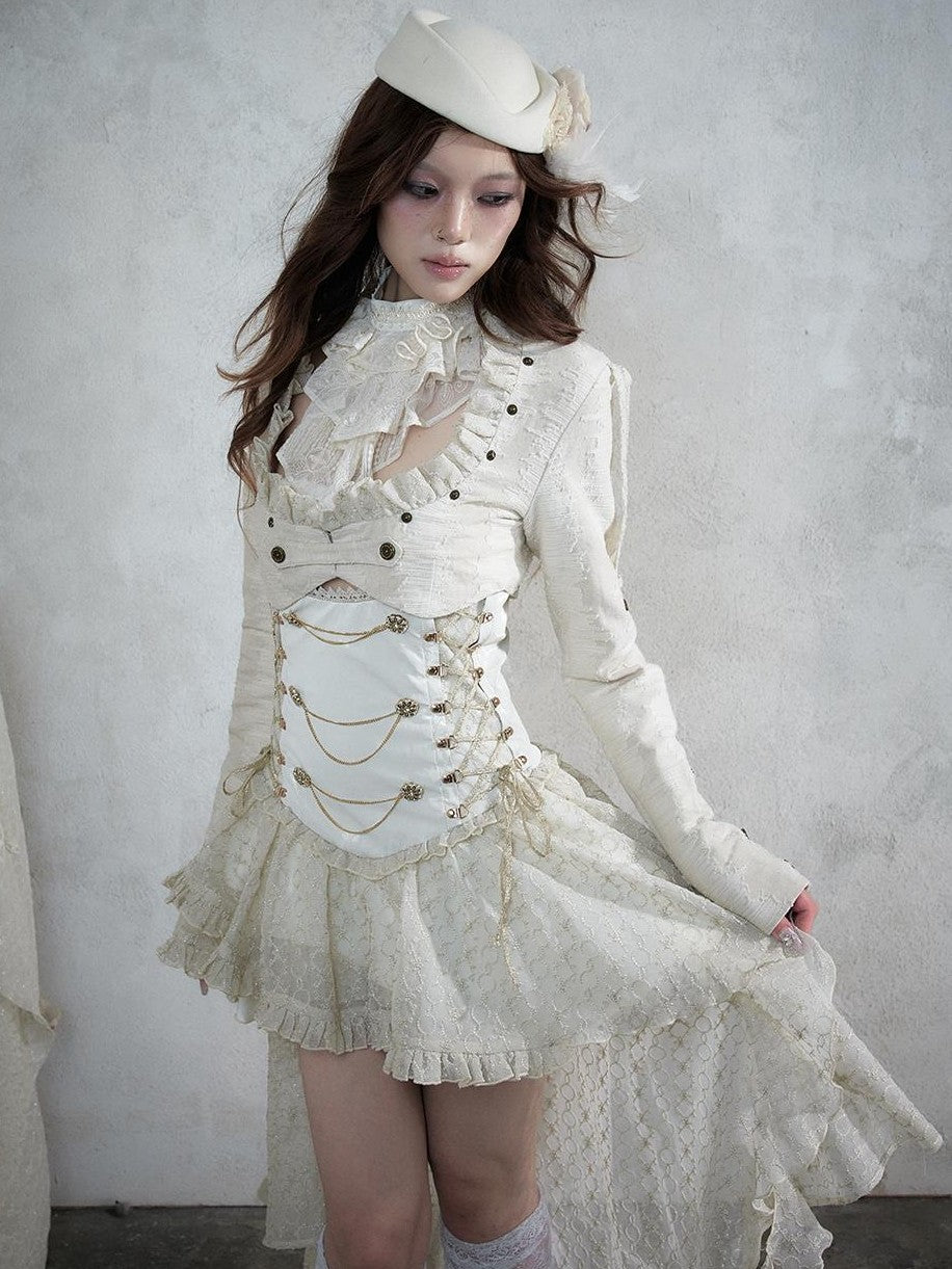 NO ROMANCE Victorian Lace Pu Asymmetric Strapless Women&