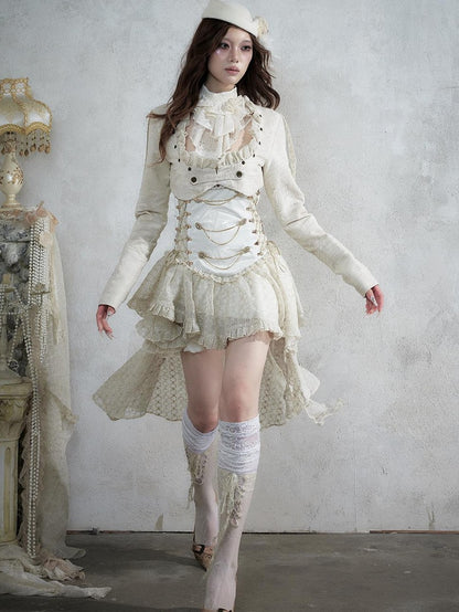 NO ROMANCE Victorian Lace Pu Asymmetric Strapless Women&