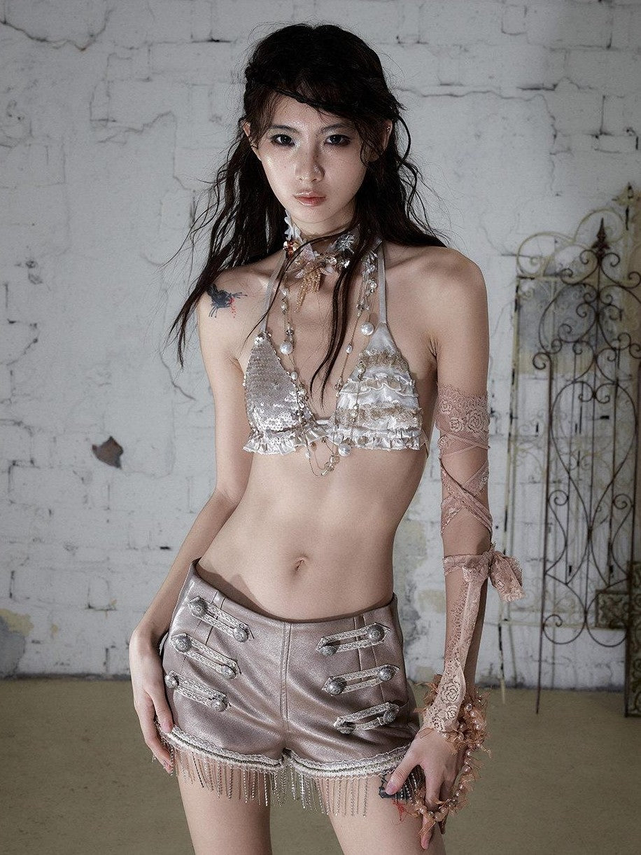 NO ROMANCE Vintage Asymmetrical Sequin Lace Women&