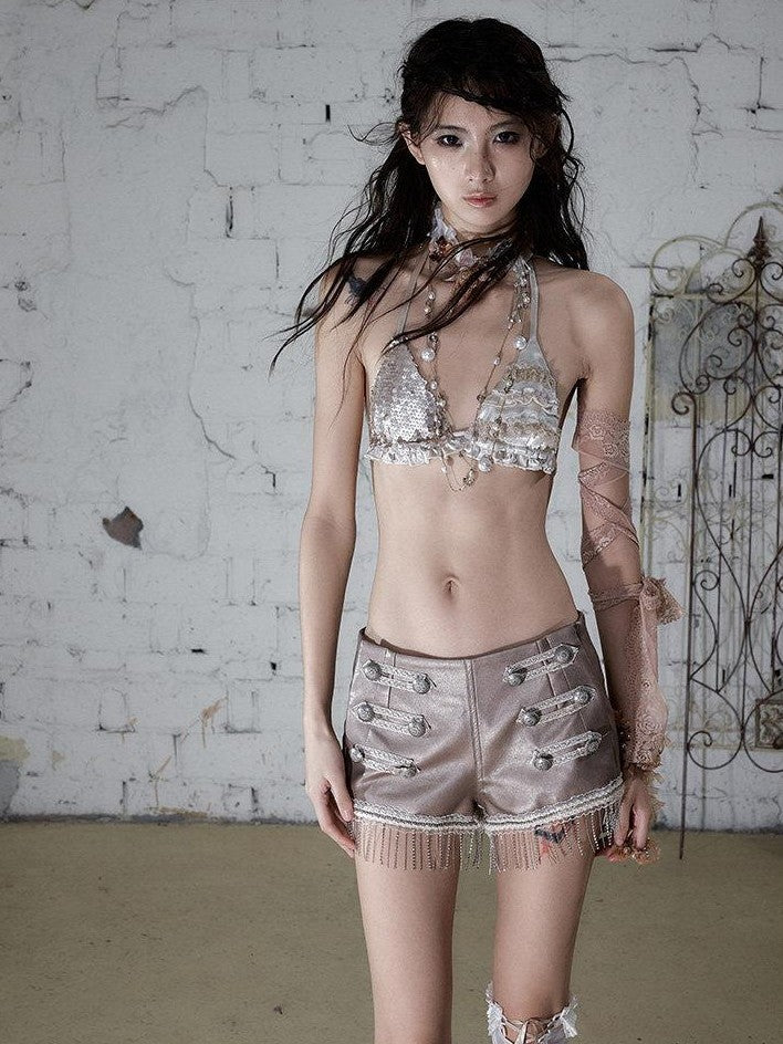 NO ROMANCE Vintage Asymmetrical Sequin Lace Women&
