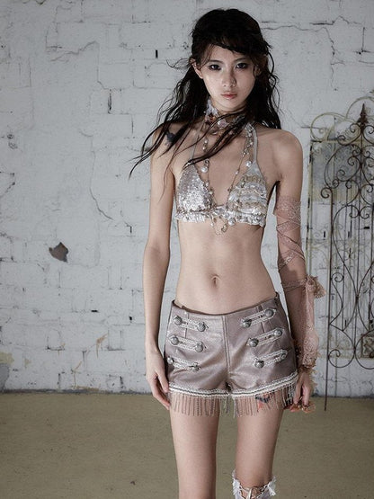 NO ROMANCE Vintage Asymmetrical Sequin Lace Women&