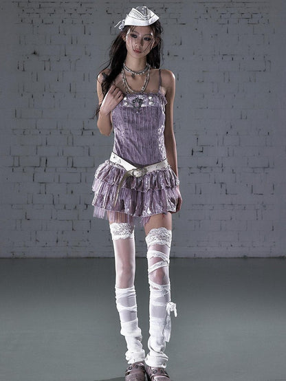 NO ROMANCE Vintage Ballet Tulle Puff Spaghetti Strap Women&