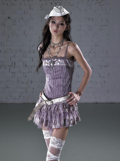 NO ROMANCE Vintage Ballet Tulle Puff Spaghetti Strap Women&