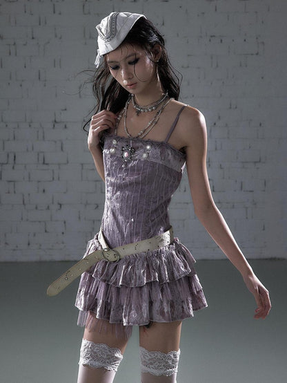 NO ROMANCE Vintage Ballet Tulle Puff Spaghetti Strap Women&