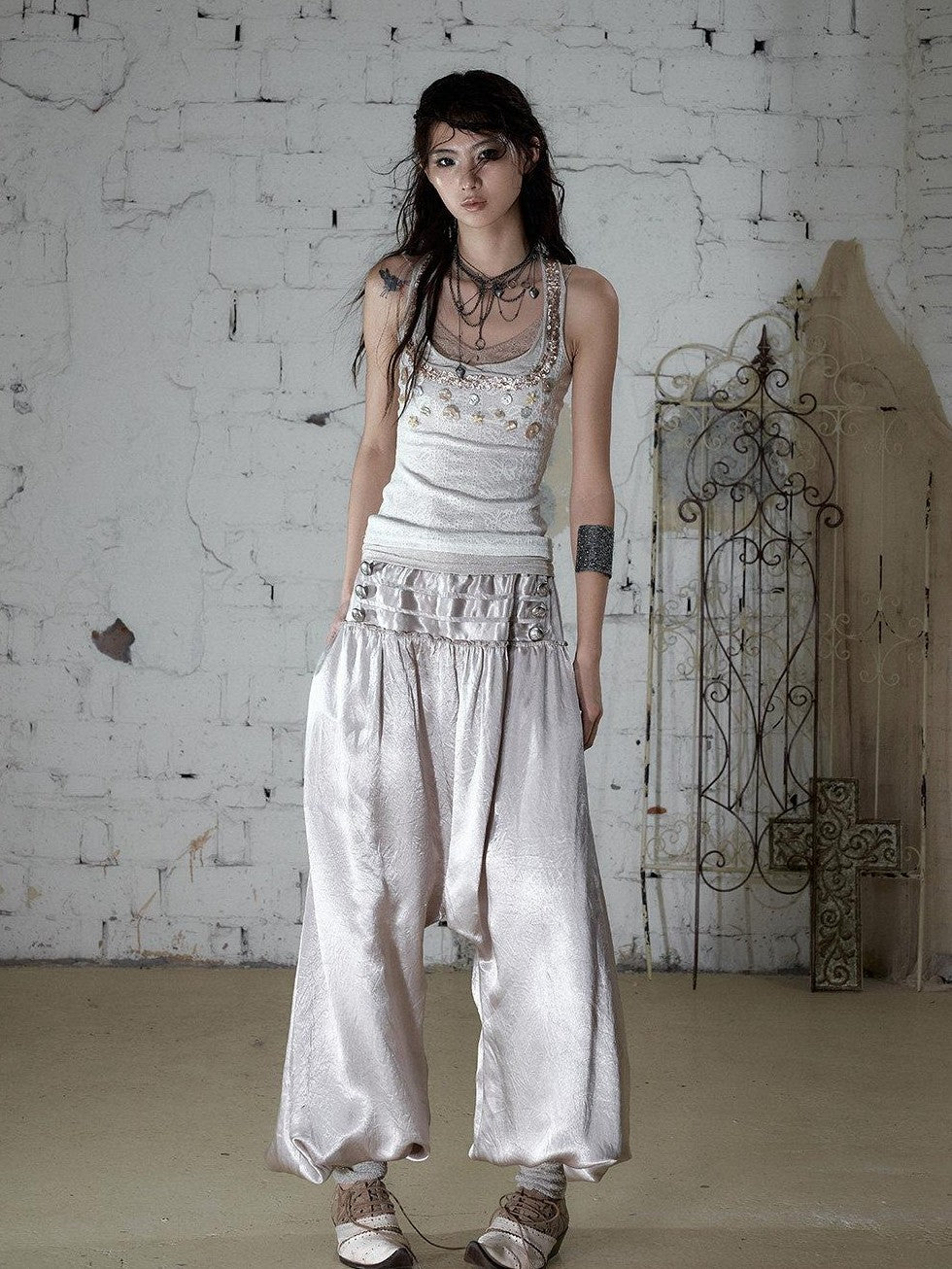 NO ROMANCE Vintage Baroque Lace Lantern Wide Leg Women&