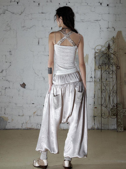 NO ROMANCE Vintage Baroque Lace Lantern Wide Leg Women&