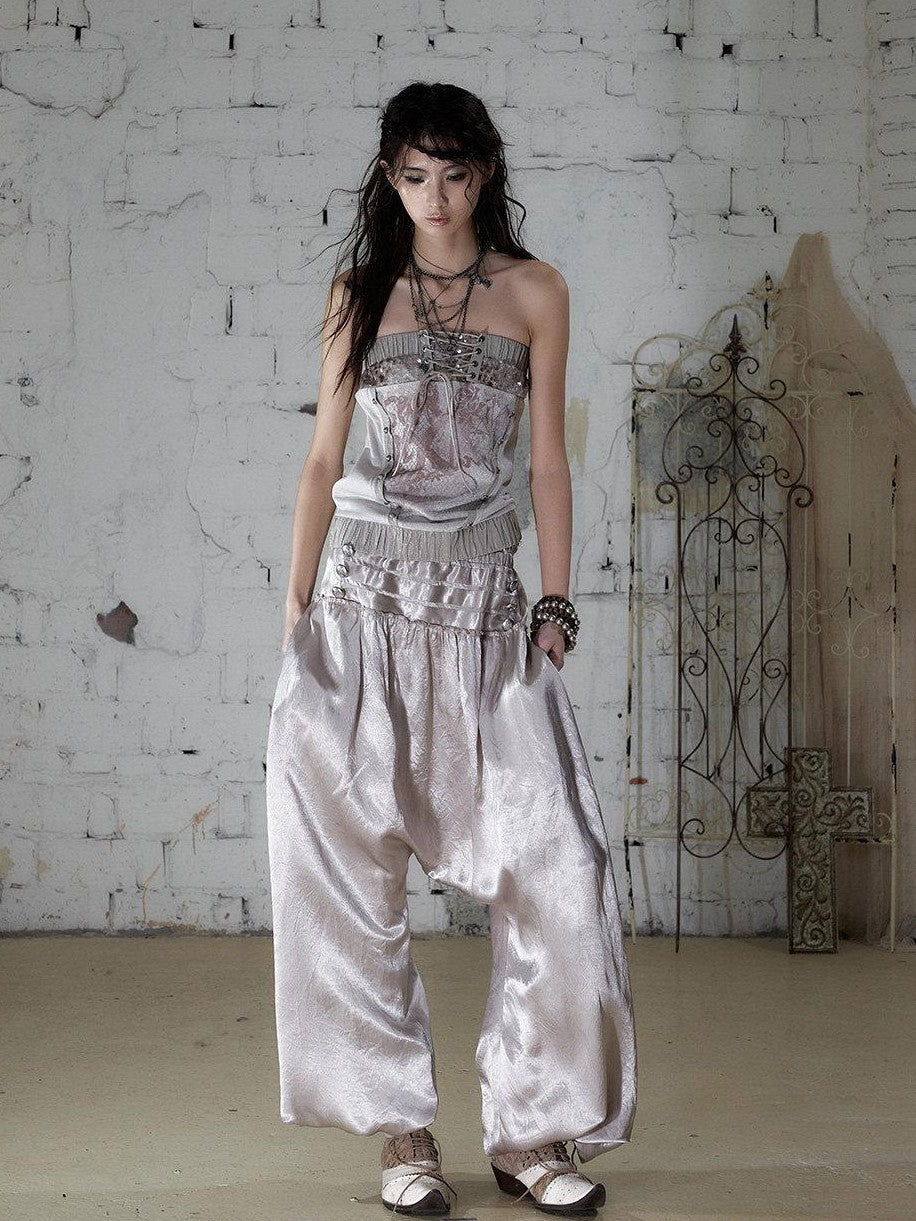 NO ROMANCE Vintage Baroque Lace Lantern Wide Leg Women&