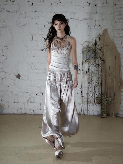 NO ROMANCE Vintage Baroque Lace Lantern Wide Leg Women&