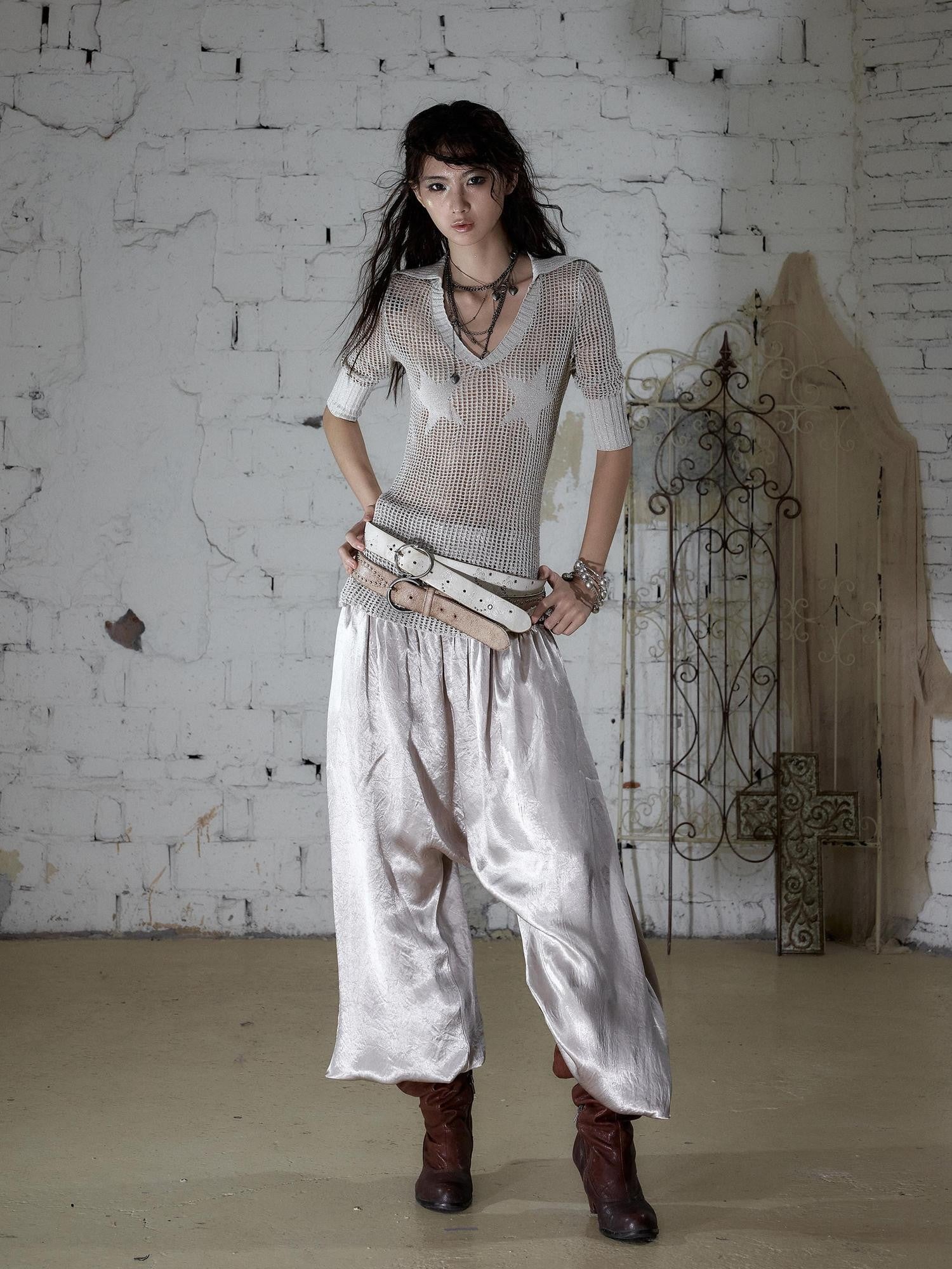NO ROMANCE Vintage Baroque Lace Lantern Wide Leg Women&