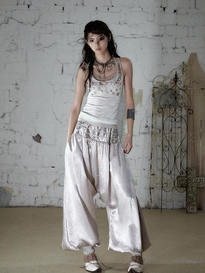 NO ROMANCE Vintage Baroque Lace Lantern Wide Leg Women&