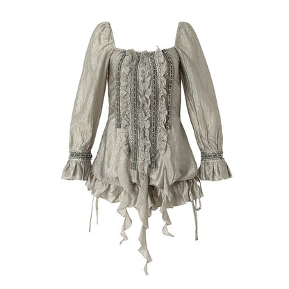 NO_ROMANCE_Vintage_Court_Ribbon_Ruffle_Puff_Three_Quarter_Sleeve_Women&