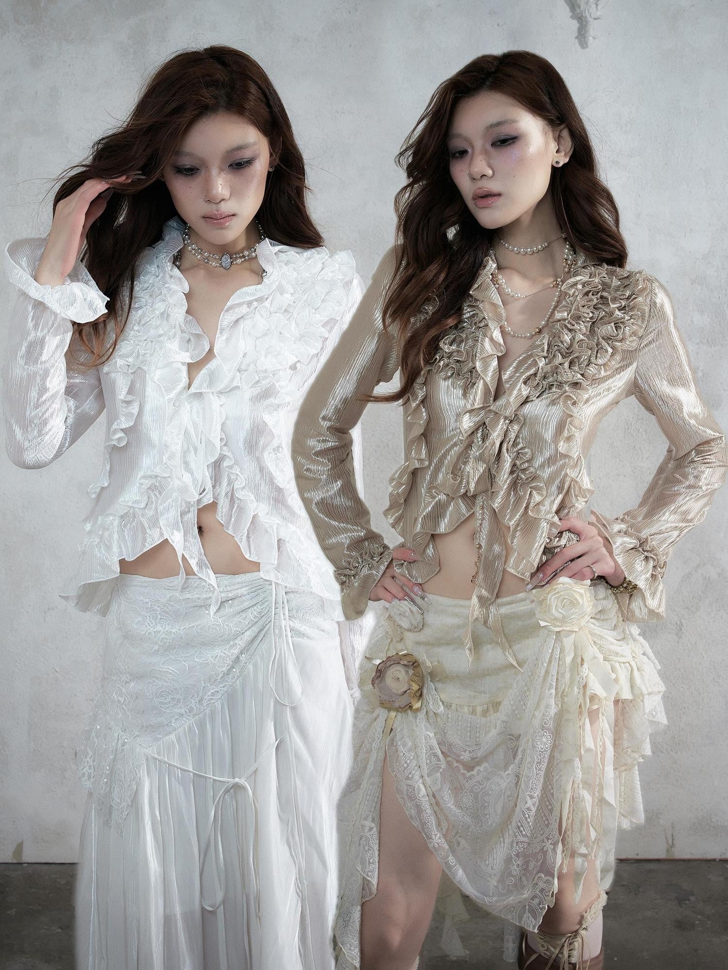 NO ROMANCE Vintage Court Ruffle Tie Waist Long Sleeve Women&