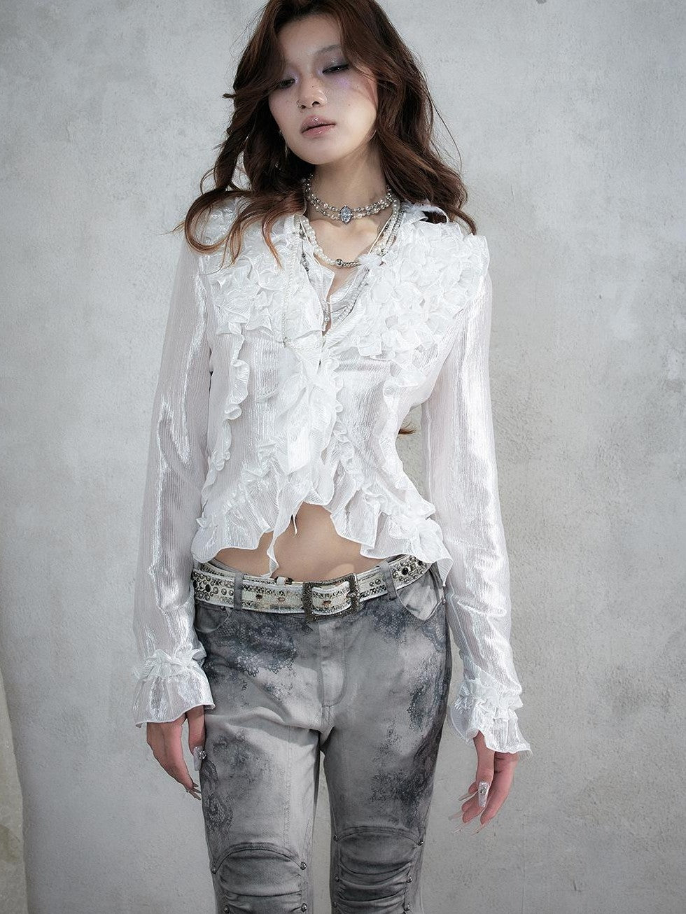 NO ROMANCE Vintage Court Ruffle Tie Waist Long Sleeve Women&