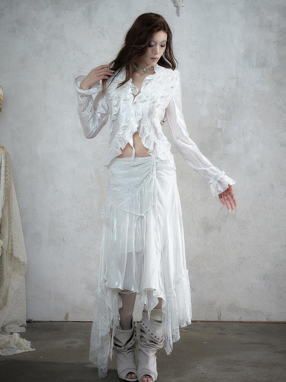 NO ROMANCE Vintage Court Ruffle Tie Waist Long Sleeve Women&