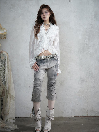 NO ROMANCE Vintage Court Ruffle Tie Waist Long Sleeve Women&