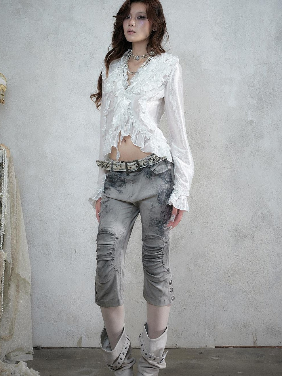 NO ROMANCE Vintage Court Ruffle Tie Waist Long Sleeve Women&