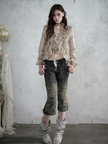 NO ROMANCE Vintage Court Ruffle Tie Waist Long Sleeve Women&