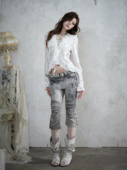 NO ROMANCE Vintage Court Ruffle Tie Waist Long Sleeve Women&