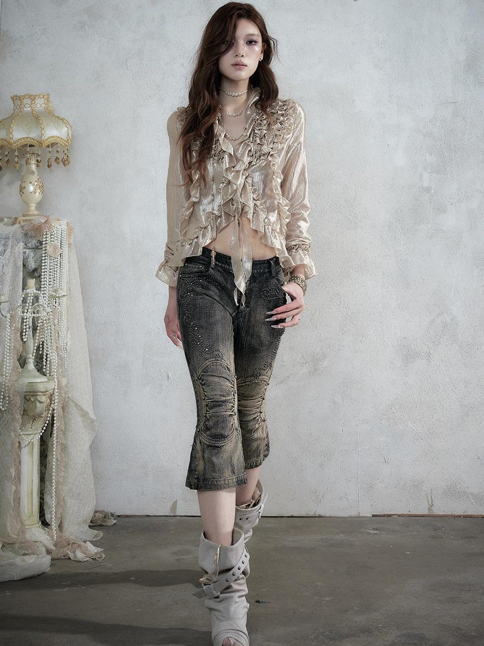 NO ROMANCE Vintage Court Ruffle Tie Waist Long Sleeve Women&