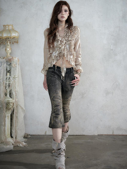 NO ROMANCE Vintage Court Ruffle Tie Waist Long Sleeve Women&