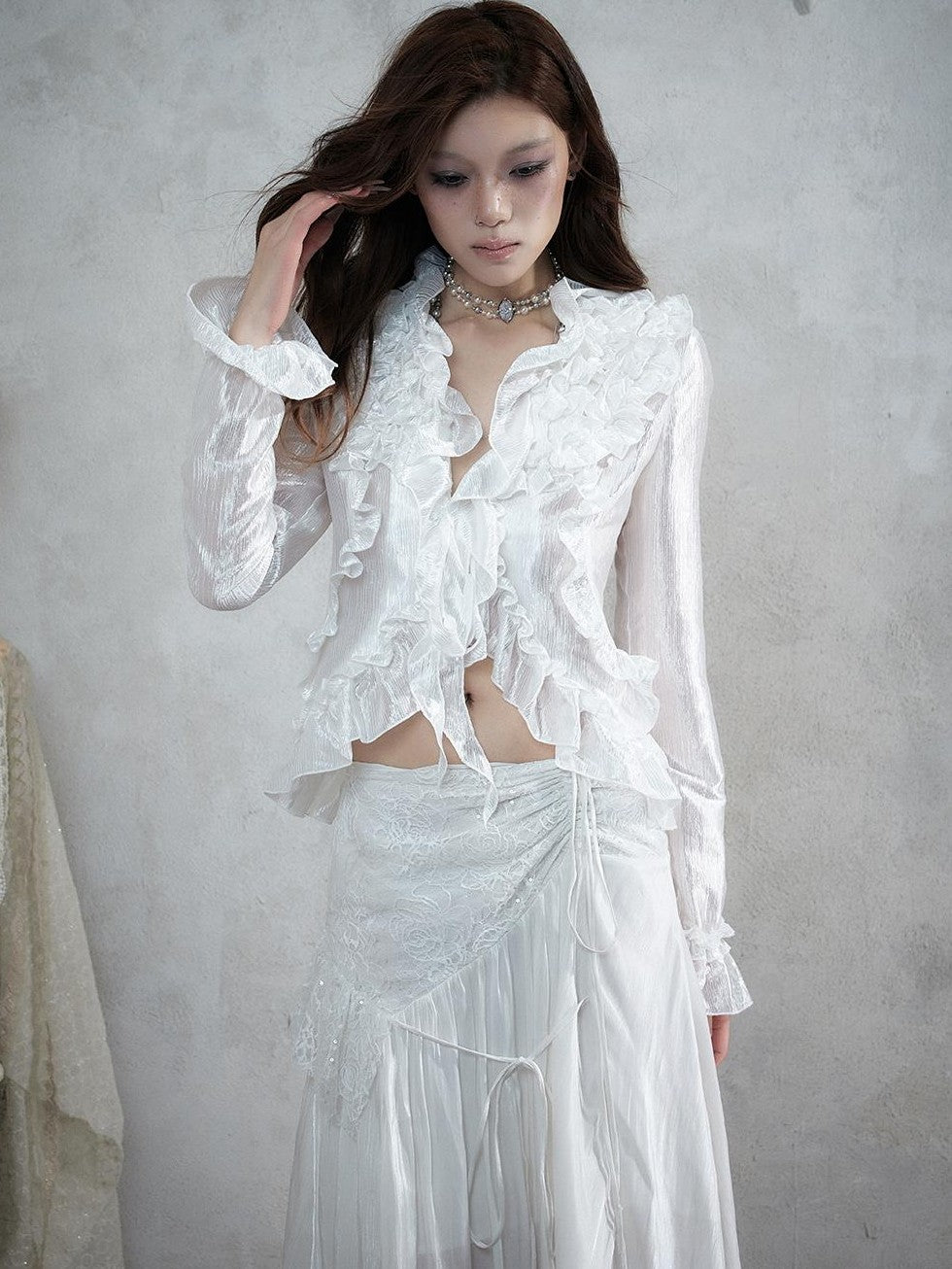 NO ROMANCE Vintage Court Ruffle Tie Waist Long Sleeve Women&