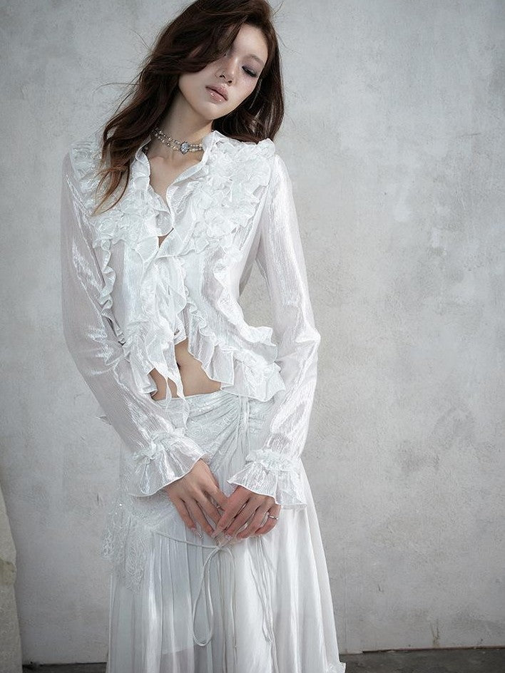 NO ROMANCE Vintage Court Ruffle Tie Waist Long Sleeve Women&