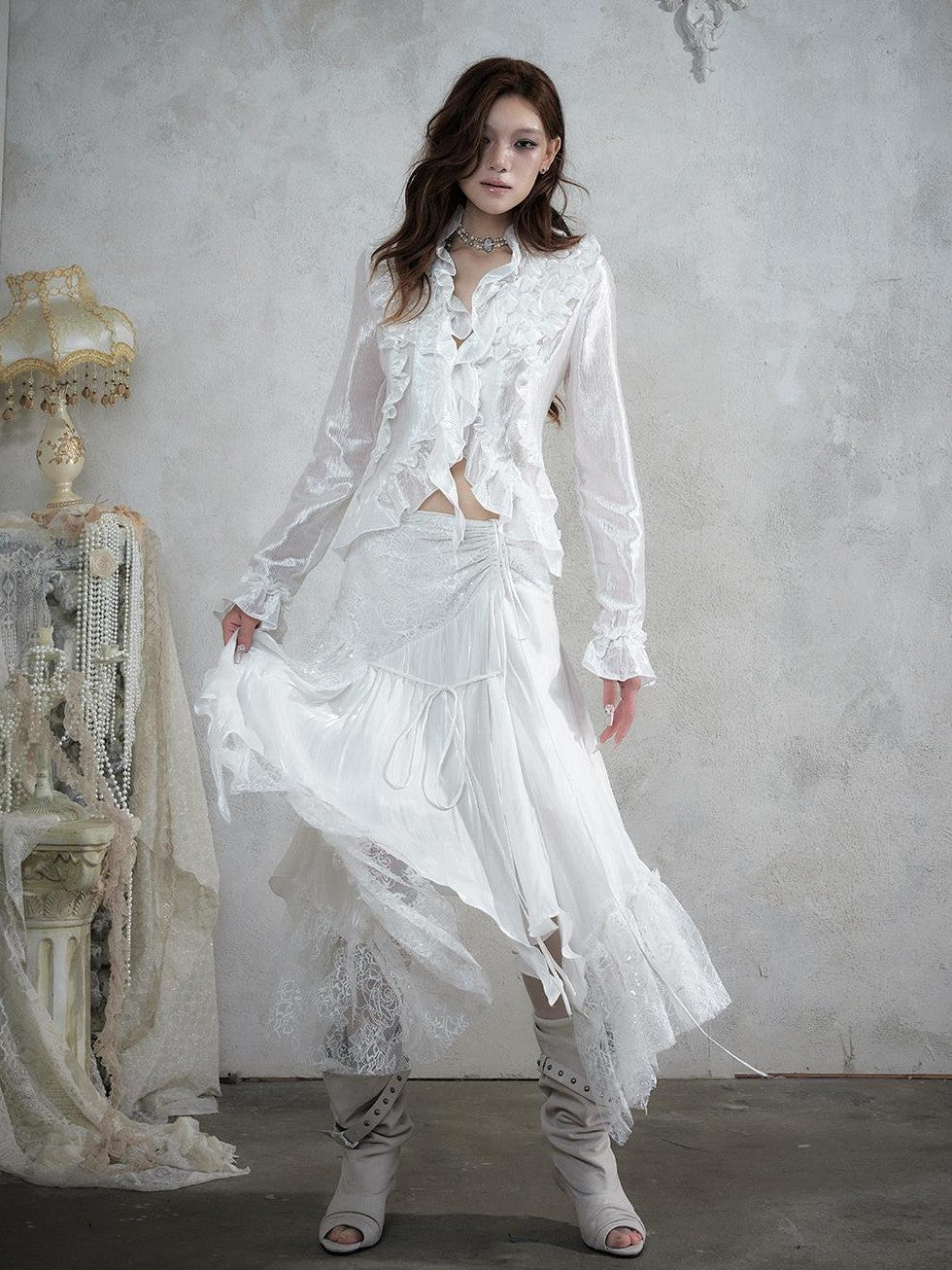 NO ROMANCE Vintage Court Ruffle Tie Waist Long Sleeve Women&