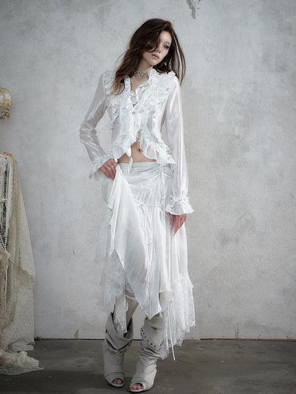 NO ROMANCE Vintage Court Ruffle Tie Waist Long Sleeve Women&