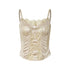 NO ROMANCE Vintage Court Waist Cinching Lace Trim Boned Bustier Women&