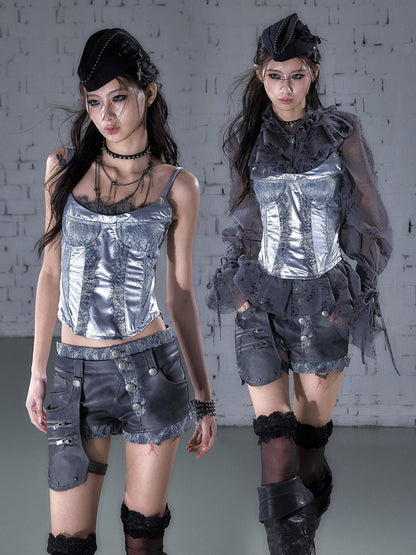 NO ROMANCE Vintage Court Waist Cinching Lace Trim Boned Bustier Women&