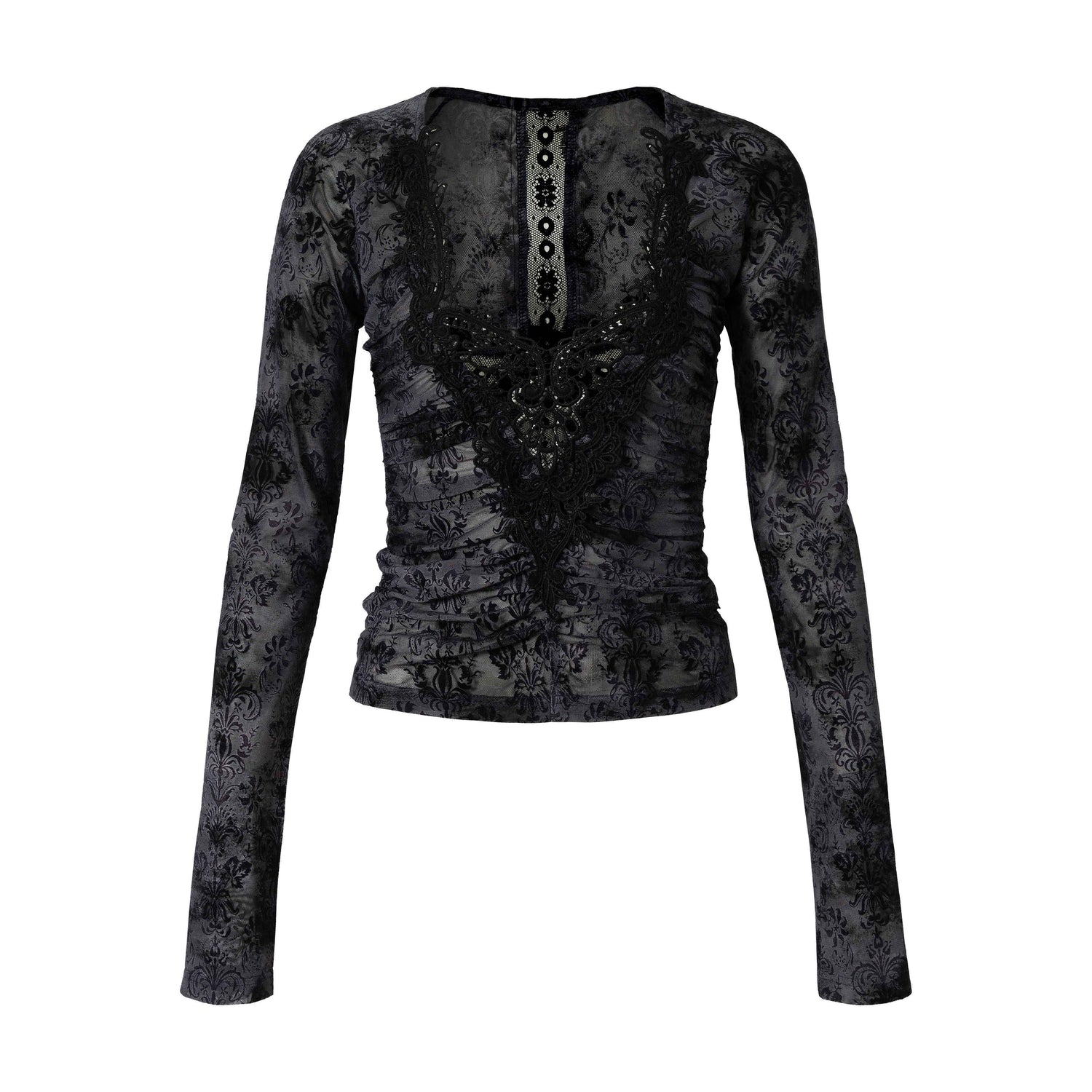 NO_ROMANCE_Vintage_Crochet_Flocked_Lace_Slim_V-neck_Women&