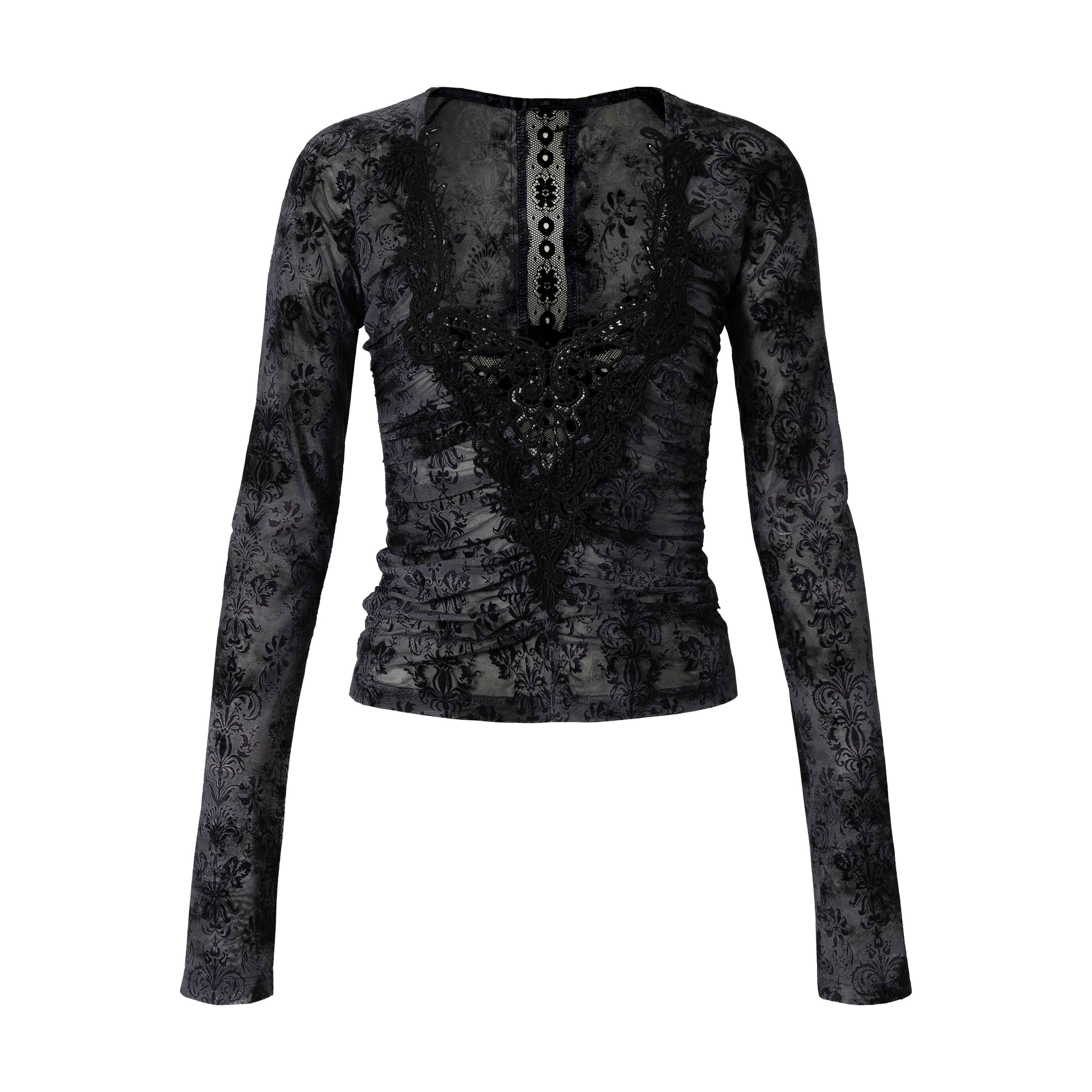 NO_ROMANCE_Vintage_Crochet_Flocked_Lace_Slim_V-neck_Women&