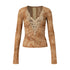 NO ROMANCE Vintage Crochet Flocked Lace Slim V-neck Women&