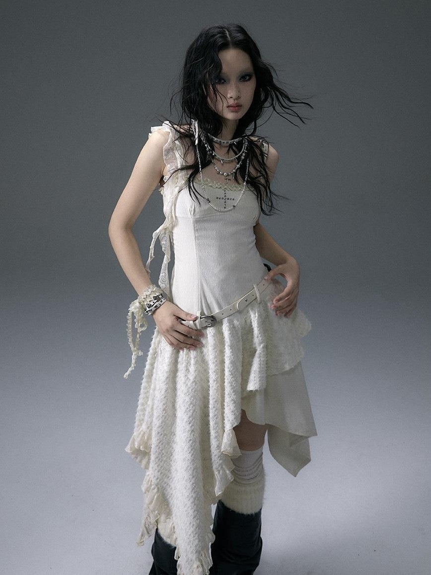 NO ROMANCE Vintage Dark Punk Asymmetric Velvet Spliced Women&