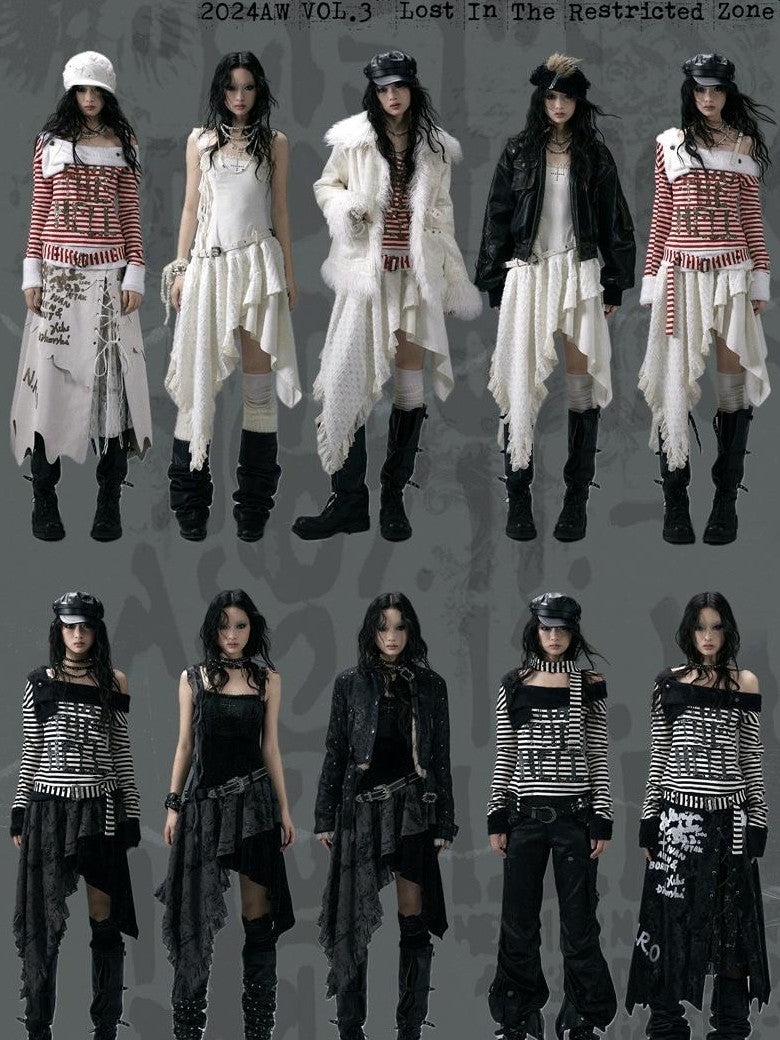 NO ROMANCE Vintage Dark Punk Asymmetric Velvet Spliced Women&