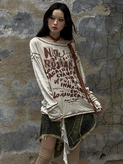NO ROMANCE Vintage Distressed Lace Print Bow Women&