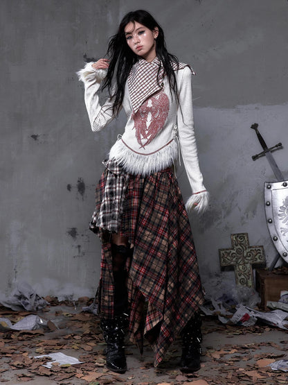 NO ROMANCE Vintage Letter Print Collared Long Sleeve Slim Fit Women Red White T-Shirt