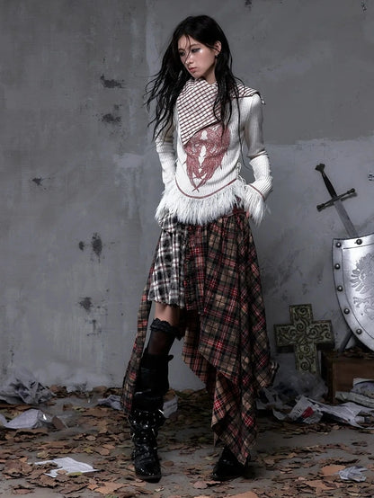 NO ROMANCE Vintage Letter Print Collared Long Sleeve Slim Fit Women Red White T-Shirt