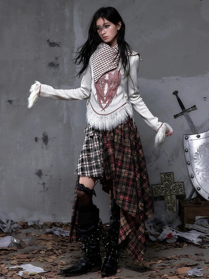 NO ROMANCE Vintage Letter Print Collared Long Sleeve Slim Fit Women Red White T-Shirt