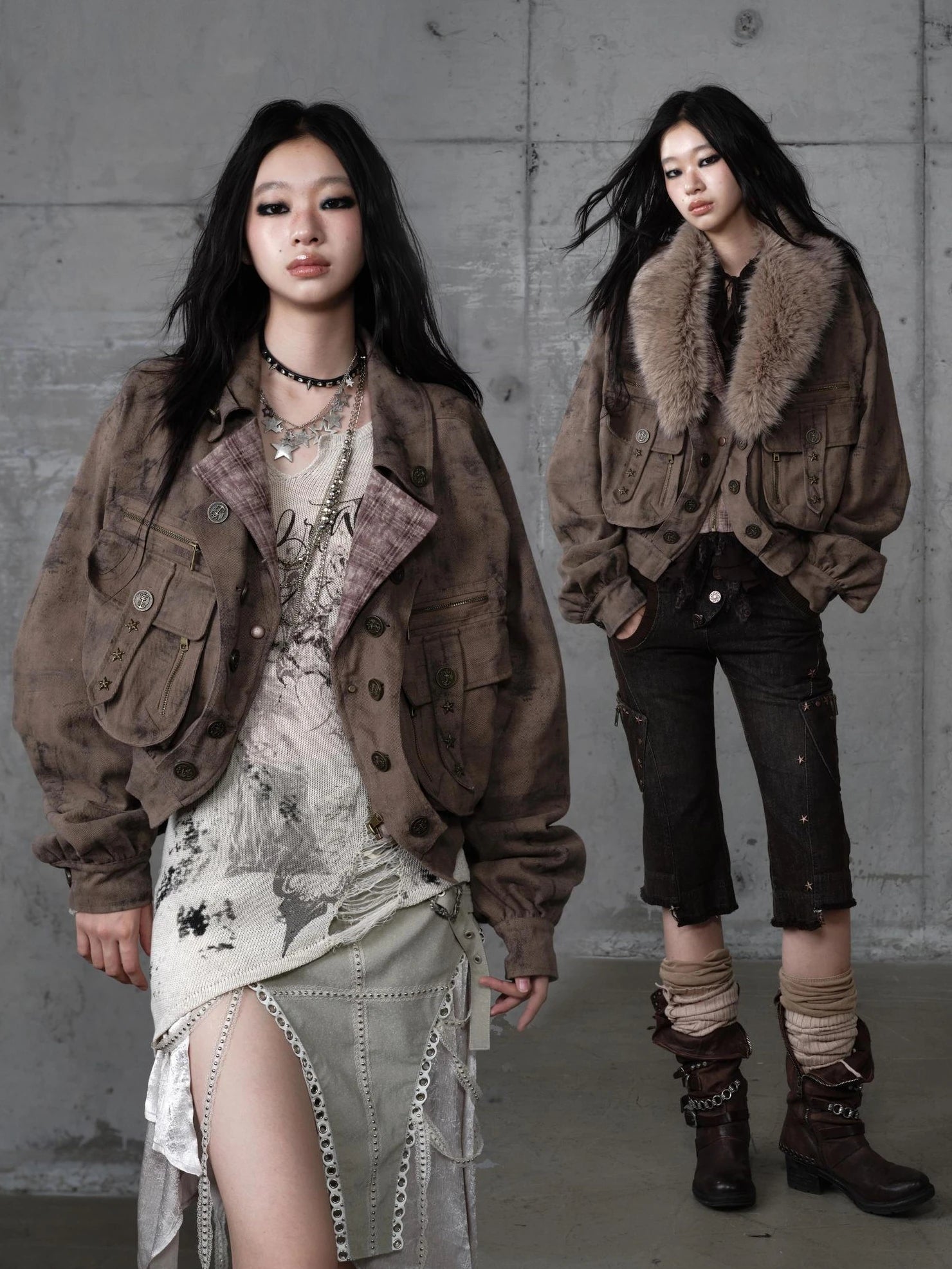 NO ROMANCE Vintage Plaid Oversized Layered Look Women Long Sleeve Button Front Jacket