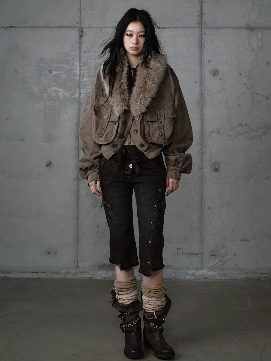 NO ROMANCE Vintage Plaid Oversized Layered Look Women Long Sleeve Button Front Jacket