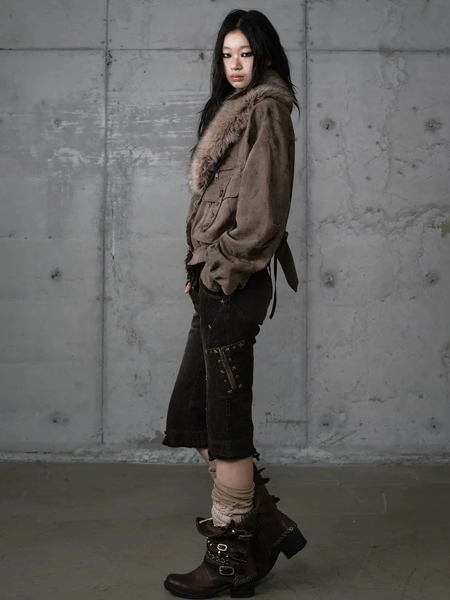 NO ROMANCE Vintage Plaid Oversized Layered Look Women Long Sleeve Button Front Jacket