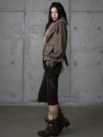 NO ROMANCE Vintage Plaid Oversized Layered Look Women Long Sleeve Button Front Jacket