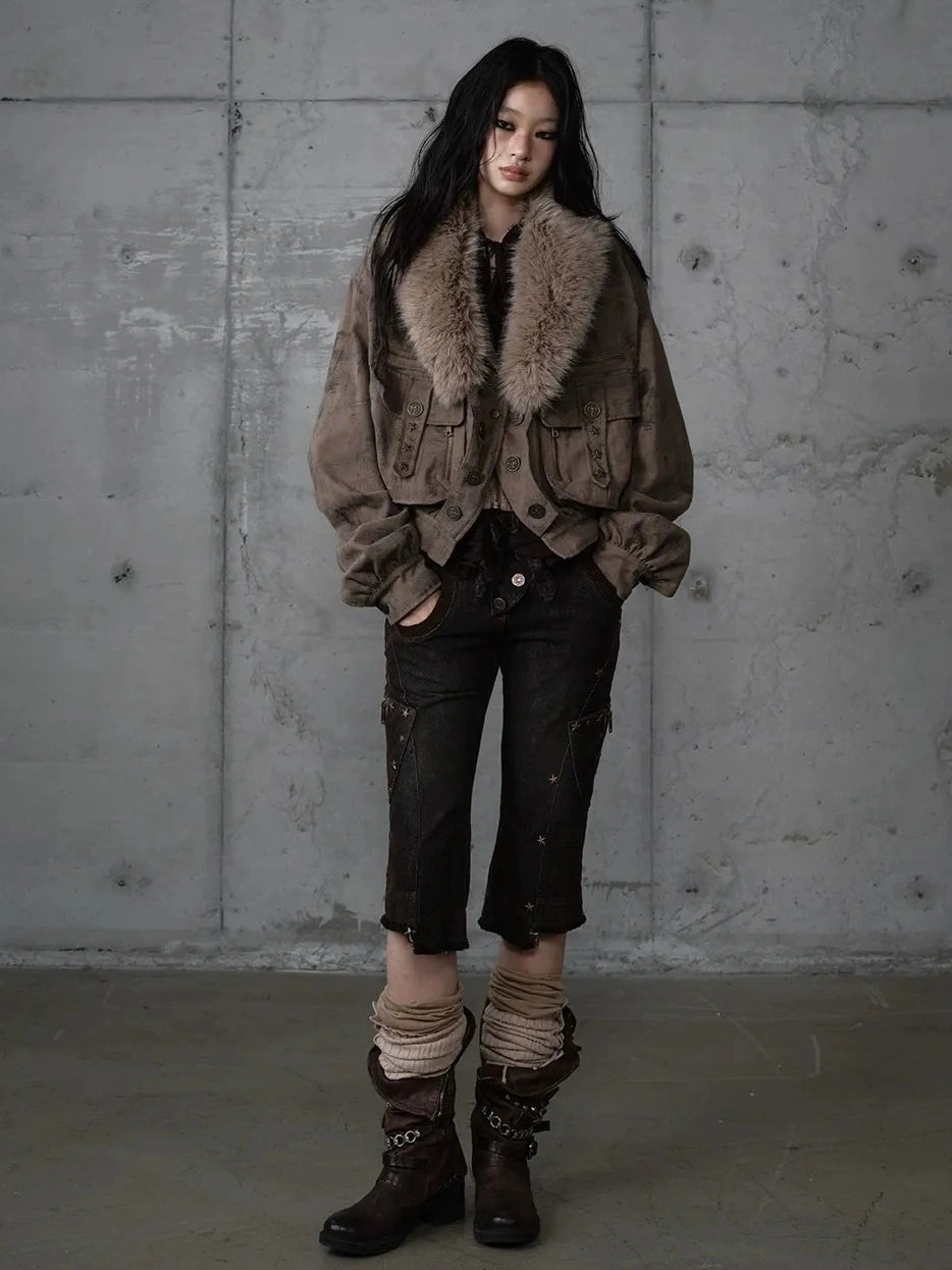 NO ROMANCE Vintage Plaid Oversized Layered Look Women Long Sleeve Button Front Jacket